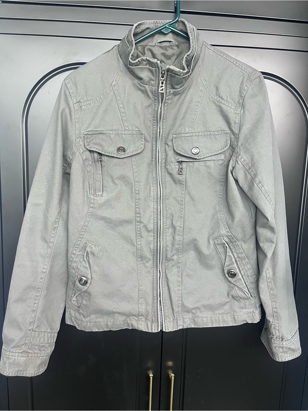 Women’s Light Gray Bomber Jacket - Casual Zip Front